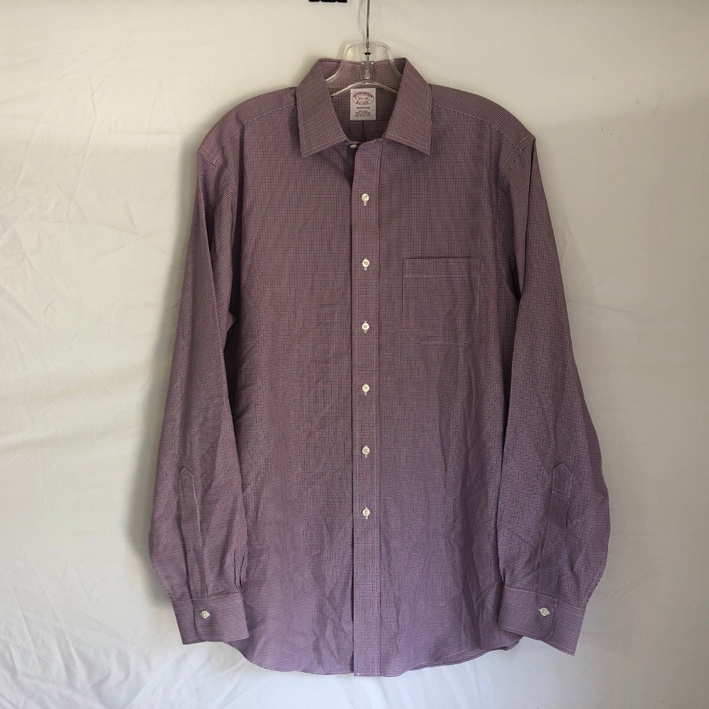 Brooks Brothers Madison Shirt Mens 15.5 35 Non-Iron Supima Cotton Red Blue Check